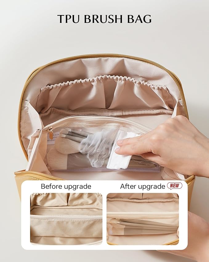EACHY Travel Makeup Bag,Large Capacity Cosmetic Bags for Women,Waterproof Portable Pouch Open Flat Toiletry Bag Make up Organizer with Divider and Handle