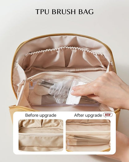 EACHY Travel Makeup Bag,Large Capacity Cosmetic Bags for Women,Waterproof Portable Pouch Open Flat Toiletry Bag Make up Organizer with Divider and Handle