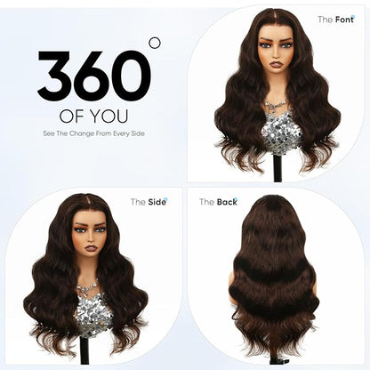 Chocolate Brown Lace Front Wig,13x6 HD Brown Body Wave Lace Frontal Wigs Human Hair Pre Plucked with baby hair, 210% Density Colored brown wig human hair for Women 18 inch