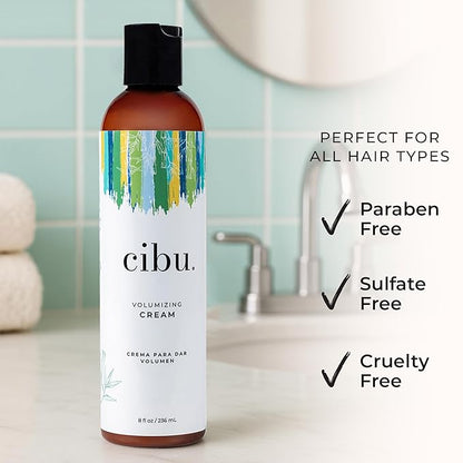 CIBU Volumizing Cream | Hair Thickening and Volumizing Creme for All Hair Types | Lotion for Added Body and Volume | 8 Ounces