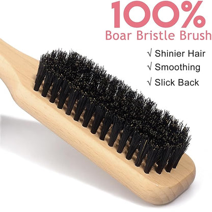 Styling Cream & Slick Back Hair Brush Set for Flyaways, Curl Defining, Smoothing & Sleek Styles – Non-Greasy Hair Tamer Cream with Boar Bristle Brush for Women & Kids, Add Shine, Baby Hairs