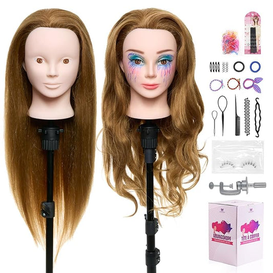 Neverland Beauty Mannequin Head with 80% Real Human Hair, 26 Inch Makeup Training Head for Braiding, Styling & Cosmetology Practice, False Eyelashes #27