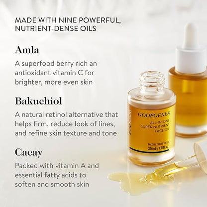 goop Beauty Nutrient Face Oil | Anti Aging Moisturizer for Smooth Skin Texture & Wrinkles | Bakuchiol, Cacay, & Organic Amla | 1 fl oz