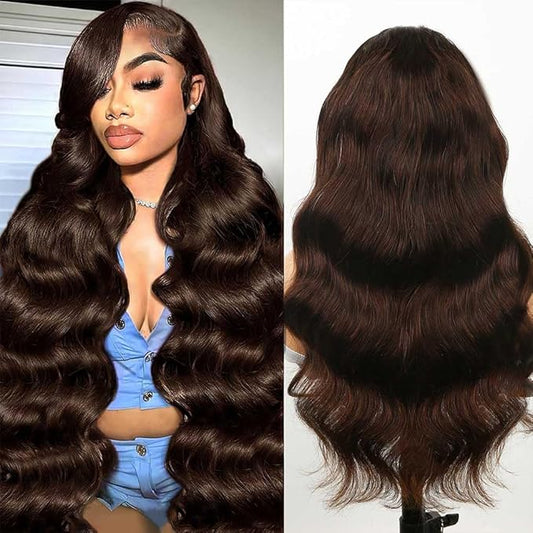 Chocolate Brown Lace Front Wig,13x6 HD Brown Body Wave Lace Frontal Wigs Human Hair Pre Plucked with baby hair, 210% Density Colored brown wig human hair for Women 28 inch