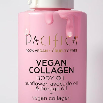 Pacifica Vegan Collagen Body Oil - Moisturizing, Hydrating Massage for Dry Skin, Soft & Radiant Glow, Jasmine Scent, 4 fl oz