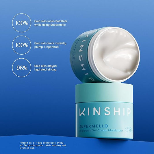 Kinship Supermello Hyaluronic Gel Cream Moisturizer – Hyaluronic Acid Face Lotion – Lightweight + Hydrating – Plump, Smooth + Soothe – Nourish Dry Skin – Rich Daily Use Clean Skin Care (3.3 oz)