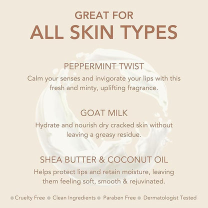 Dionis Goat Milk Skincare Peppermint Twist Holiday Lip Balm Gift Set - Beeswax, Shea Butter & Coconut Oil Lip Care Products Made in The USA - Cruelty Free Lip Moisturizer for Chapped Lips, 0.28oz 3Pk