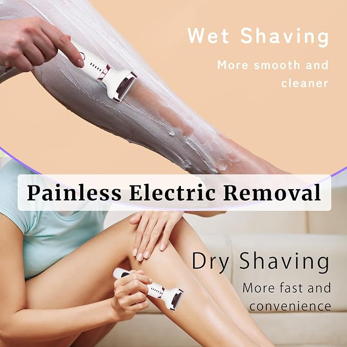 Electric Razor for Women Men,4 in 1 Painless Ladies Wet & Dry Body Razors and Facial Hair Remover,Rechargeable Led Display Hair Removal Kit for Nose Face Body Leg Bikini Arm Hair (White)
