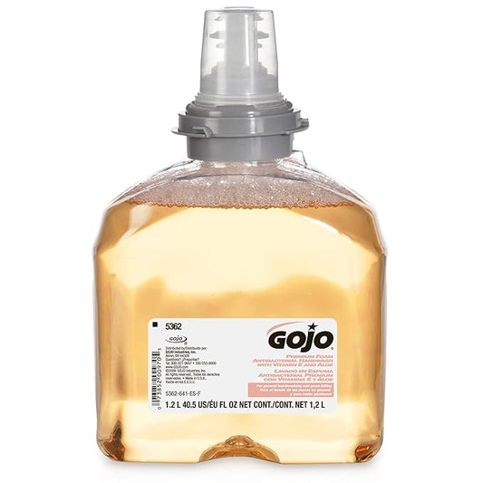 GOJO TFX Premium Foam Antibacterial Handwash, Fresh Fruit Scent, 1200 mL Foam Hand Soap Refills TFX Touch-Free Dispenser (Pack of 2) - 5362-02