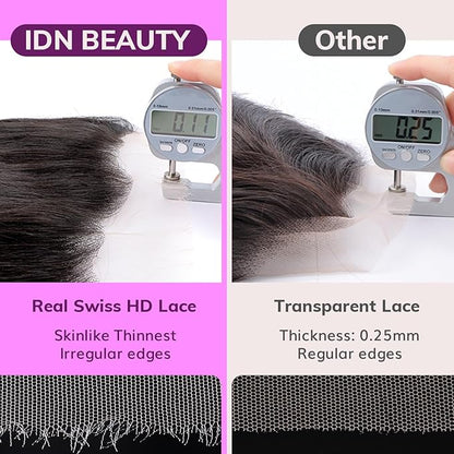 IDN BEAUTY SKINLIKE REAL HD 6x6 Lace Closure Human Hair Straight 16 Inch Bleached Single Knots Ultra-thin HD Lace Closure Virgin Human Hair 0.1 mm Pre Plucked Hairline