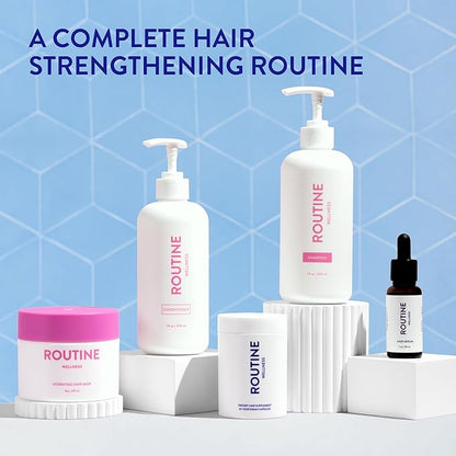 Routine Wellness Shampoo and Conditioner Set and Hair Serum for Thinning Hair - DHT Blocker Women & Men - Color Safe Shampoo for Hair Loss & Healthier Hair - Coconut & Vanilla Set + Serum