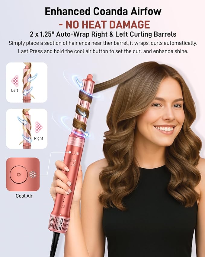 5 in 1 Hair Styler Hair Dryer Brush - High-Speed Hot Air Styler Wrap, Fast Drying No Heat Damage Ionic Blow Dryer Brush for Volumize, Curl, Straighten, Frizz-Free Multi Stylers with Travel Bag