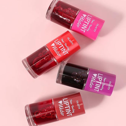 Lip Tint Stain Set, Korean Lip Tint Glossy Lip Stain Plumping Mini Liquid Lipstick, Multi-use Lip and Cheek Tint, Long-Wear Lip Stain Non-Stick Cup Lip Tint (Grapefruit + Grapes)