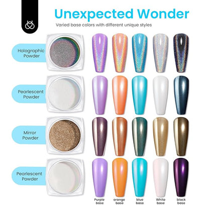 Beetles Gold Chrome Nail Powder for Nails Mirror Effect Holographic Shell White Nail Glitter Kit for Nail Art Decoration 4 Colors 0.5g/Jar