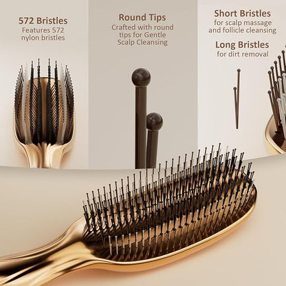 AJXX Scalp Massage Hairbrush - UNbrush Detangling Brush, Wet Hair Brush and Dry Hair Brush, with Super Soft Flexible Bristles for All Hair Types, Painless - Ergonomic Design for Men and Women (Gold)