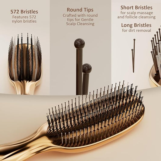 AJXX Scalp Massage Hairbrush - UNbrush Detangling Brush, Wet Hair Brush and Dry Hair Brush, with Super Soft Flexible Bristles for All Hair Types, Painless - Ergonomic Design for Men and Women (Gold)
