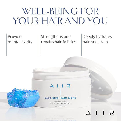 AIIR Sapphire Mask - Deep Conditioning Hair Treatment for Damage Hair Repair, Hyaluronic Acid Hydrates & Moisturizes Dry Hair, Strengthen and Smooth Frizzy Hair, Color Safe, 6 oz