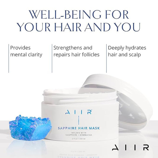 AIIR Sapphire Mask - Deep Conditioning Hair Treatment for Damage Hair Repair, Hyaluronic Acid Hydrates & Moisturizes Dry Hair, Strengthen and Smooth Frizzy Hair, Color Safe, 6 oz