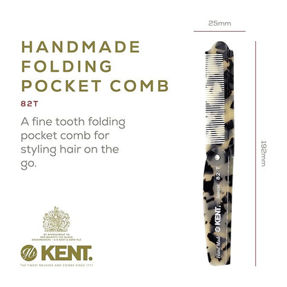 Kent 82T Handmade Folding Pocket Comb for Men, Fine Tooth Hair Comb Straightener for Everyday Grooming Styling Hair, Beard or Mustache, Use Dry or with Balms, Saw Cut Hand Polished, Made in England