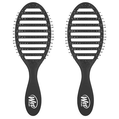 Wet Brush Speed Dry Hair Brush - Black - Vented Design and Ultra Soft HeatFlex Bristles Are Blow Dry Safe With Ergonomic Handle Manages Tangle and Uncontrollable Hair - Pain-Free (Pack of 2)