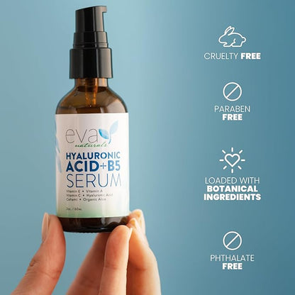 Eva Naturals Hyaluronic Acid + B5 Serum - Deeply Hydrating and Moisturizing for All Skin Types, Unisex