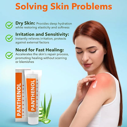9% Intensive Panthenol Cream with Aloe Vera & Hyaluronic Acid | Deep Moisturizing, After Sun & Tattoo Care, Hair Transplant for All Skin Types, 3.4 Oz/ 100 ml