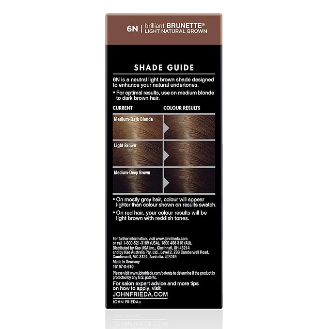 John Frieda Precision Foam Colour, Light Natural Brown 6N, Full-Coverage Hair Color Kit, Anti-Fade Gray Coverage, Deep Color Saturation Hair Dye, 1 Application