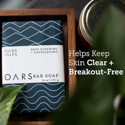 Oars + Alps Blue Charcoal Exfoliating Men's Bar Soap, Dermatologist Tested and Made with Clean Ingredients, Travel Size, 1 Pack, 6 Oz