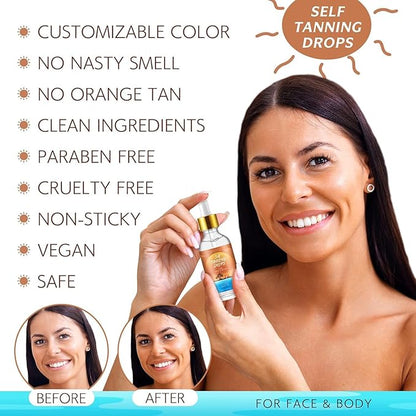 Self Tanning Drops for Face and Body, Self Tanner Drops Bronzing Drops, Natural Sunless Fake Tan Face Tanning Drops, Face Tanning Drops to Add to Moisturizer for Radiant Natural Glow, 2.02 Fl Oz