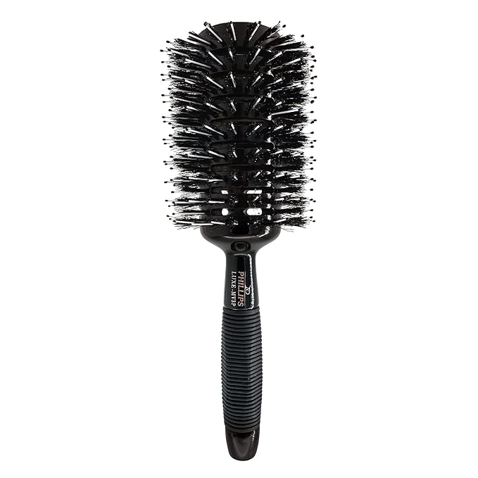 Phillips Brush Luxe Monster Vent 3 Poly-Tipped Professional Hair Brush (3.5” Diameter Barrel) – Black & Rose Gold Vented Hairbrush, Mixed Boar Hair & Poly-Tipped Nylon Bristles