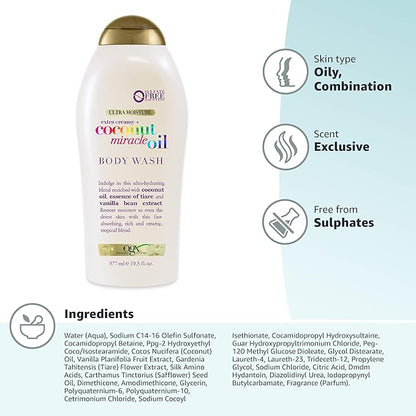 OGX Extra Creamy + Coconut Miracle Oil Ultra Moisture Body Wash, 19.5 Fl Oz (Pack of 2)