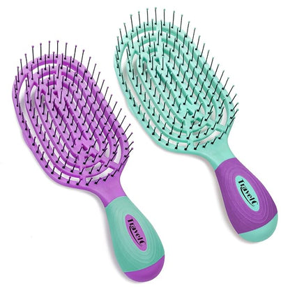NuWay 4HAIR® U.S. Patented Detangler Hair Brush for Men & Women - Purple & Teal | Hair Comb for Scalp Care - Fast Dry Venting Scheme - TravelC Detangling Brush for All Hair Type