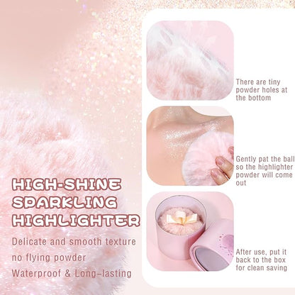 Highlighter Makeup Powder Plush Peach Ball Puff Glitter
