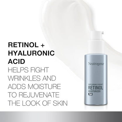 Neutrogena Retinol Face Moisturizer Cream, Rapid Wrinkle Repair, Anti-Wrinkle Night Moisturizer Cream, Anti-Wrinkle Face & Neck Cream Moisturizer with Hyaluronic Acid & Retinol, Paraben-Free, 1 fl. oz