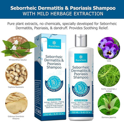 Roycederm Psoriasis Shampoo, Seborrheic Dermatitis Shampoo, Folliculitis Shampoo, Dandruff Shampoo, Scalp Psoriasis & Seborrheic Dermatitis Treatment, Dry Itchy Scalp Treatment