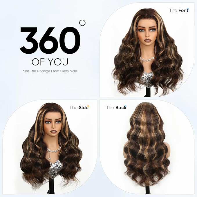 Ombre Lace Front Wig Human Hair, 13x6 HD Honey Blonde Body Wave Lace Frontal Wigs Human Hair with Baby Hair,210% Density Colored 4/27 Highlight Wig Human Hair for women 28 inch