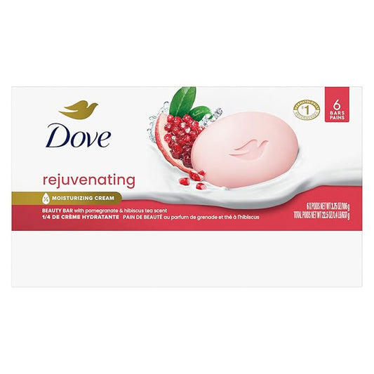Dove Beauty Bar Soap Rejuvenating Pomegranate & Hibiscus Tea 6 Count for Revitalized Skin, Refreshes Skin 3.75 oz