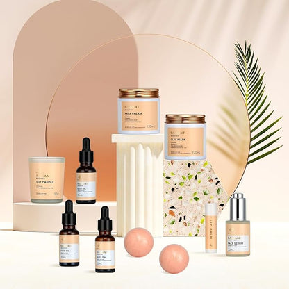 Fathers Day Gifts, Skin Care Set for Women & Men - Rosa Acca 28pcs Facial Kit at Home, Birthday Gifts Orange Vitamin C, Spa Gift Baskets for Women, Face Cream, Bath Oil, Mothers Day, Christmas, Dad