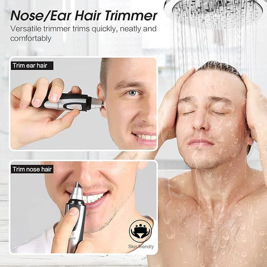 Ear and Nose Hair Trimmer Clipper - 2025 Professional Painless Eyebrow & Facial Hair Trimmer for Men Women, Battery-Operated Trimmer with IPX7 Waterproof, Dual Edge Blades for Easy Cleansing Black