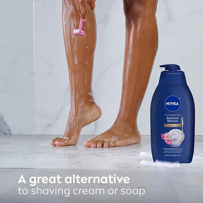 NIVEA Nourishing Botanical Blossom Body Wash with Nourishing Serum, Moisturizing Body Wash for Women, Enriched with Provitamin B5 and Vitamin E, 30 Fl Oz Bottle