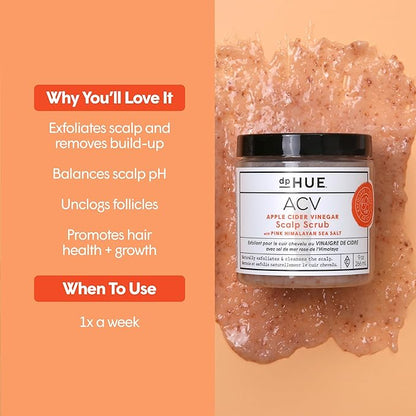 dpHUE Apple Cider Vinegar Scalp Scrub - 9 oz, Pack of 2 - Natural Exfoliating Scrub & Dry Scalp Treatment - With Pink Himalayan Sea Salt, Aloe Vera & Avocado Oil - Gluten Free, Vegan