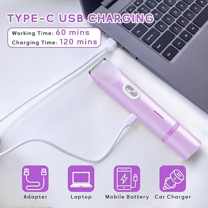 2025 New Electric Womens Shaver, 2-in-1 Body Shaver & Bikini Trimmer for Women, Waterproof Wet & Dry Use Body Hair Electric Razor Trimmer for Bikini Underarm Leg Arm Body Face (Purple)