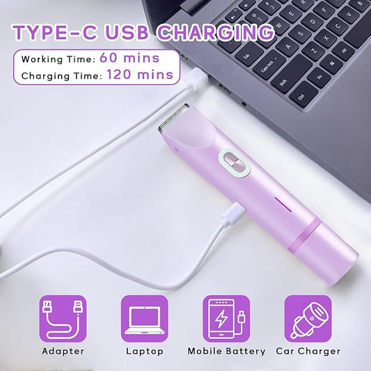 2025 New Electric Womens Shaver, 2-in-1 Body Shaver & Bikini Trimmer for Women, Waterproof Wet & Dry Use Body Hair Electric Razor Trimmer for Bikini Underarm Leg Arm Body Face (Purple)