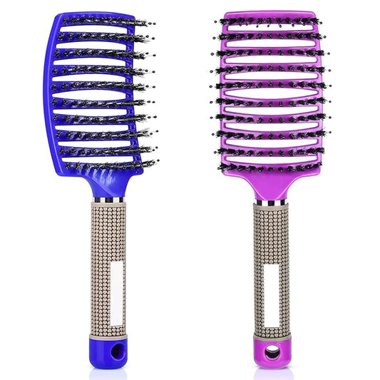 Wet Hair Detangling Brush for Blow Drying，Hair Detangler Brush for Women and Kids ，Boar Bristle Hair Brushes 2 PACK（BLUE+PURPLE)
