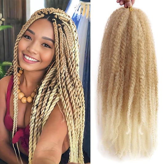 Marley Twist Braiding Hair 18 Inch 8 Packs – Long-Lasting Marley Hair, Fluffy&Tangle-Free Cuban Twist Hair for Braiding, Natural Look Synthetic Spring Afro Kinky Twist Hair Extensions (27/613)
