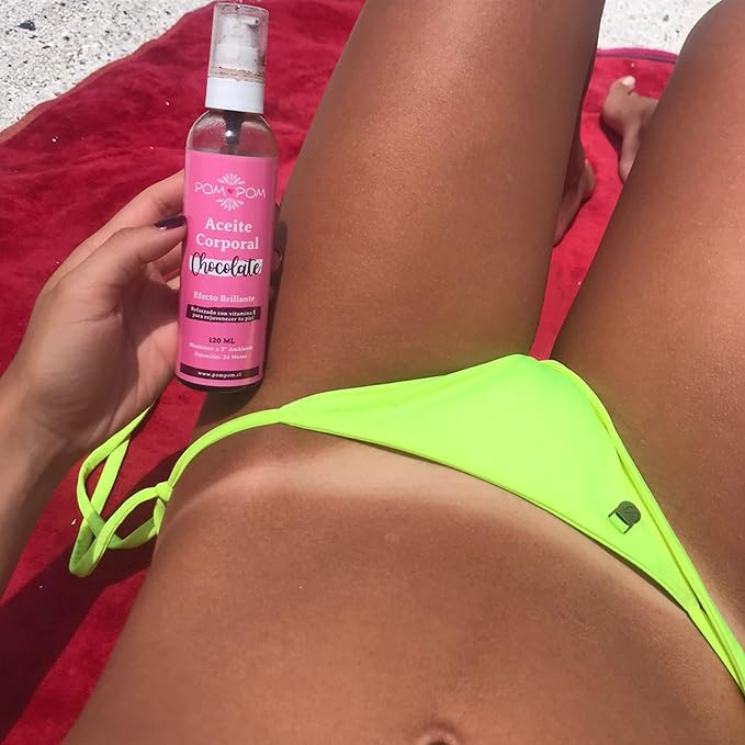 Tanning Oil Pompom - CHOCO - 100% natural with vitamin E, Eco Friendly - 4 oz