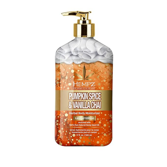 Hempz Limited Edition Pumpkin Spice & Vanilla Chai Herbal Body Lotion, for men or women, vegan and gluten free, 17 oz