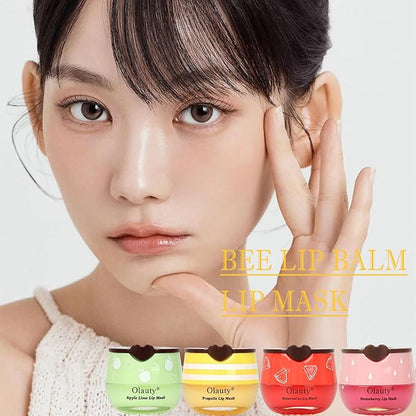 6 PCS Bee Lip Balm Lip Mask Honey Pot, Propolis Lip Mask Overnight Moisturizing Lip Balm with Stick, Sleeping Lip Mask Hydrating Prevention Dry & Cracked, Reduce Lip Lines