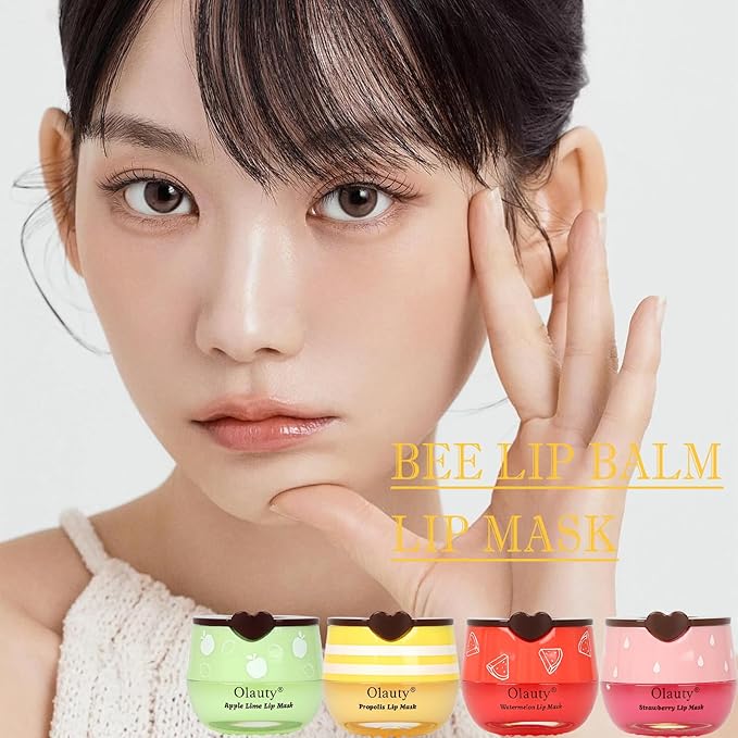 8 PCS Bee Lip Balm Lip Mask Honey Pot, Propolis Lip Mask Overnight Moisturizing Lip Balm with Stick, Sleeping Lip Mask Hydrating Prevention Dry & Cracked,Reduce Lip Lines Lip Scrubs Exfoliato Lip Care