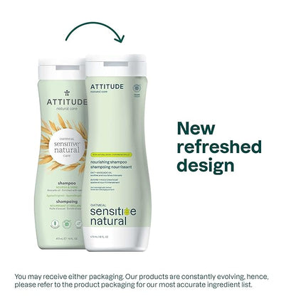 ATTITUDE Hair Shampoo for Sensitive Dry Scalp, EWG Verified, Soothing Oat, Dry and Damaged Hair, Naturally Derived Ingredients, Vegan and Plant-Based, Nourishing, Avocado Oil, 16 Fl Oz